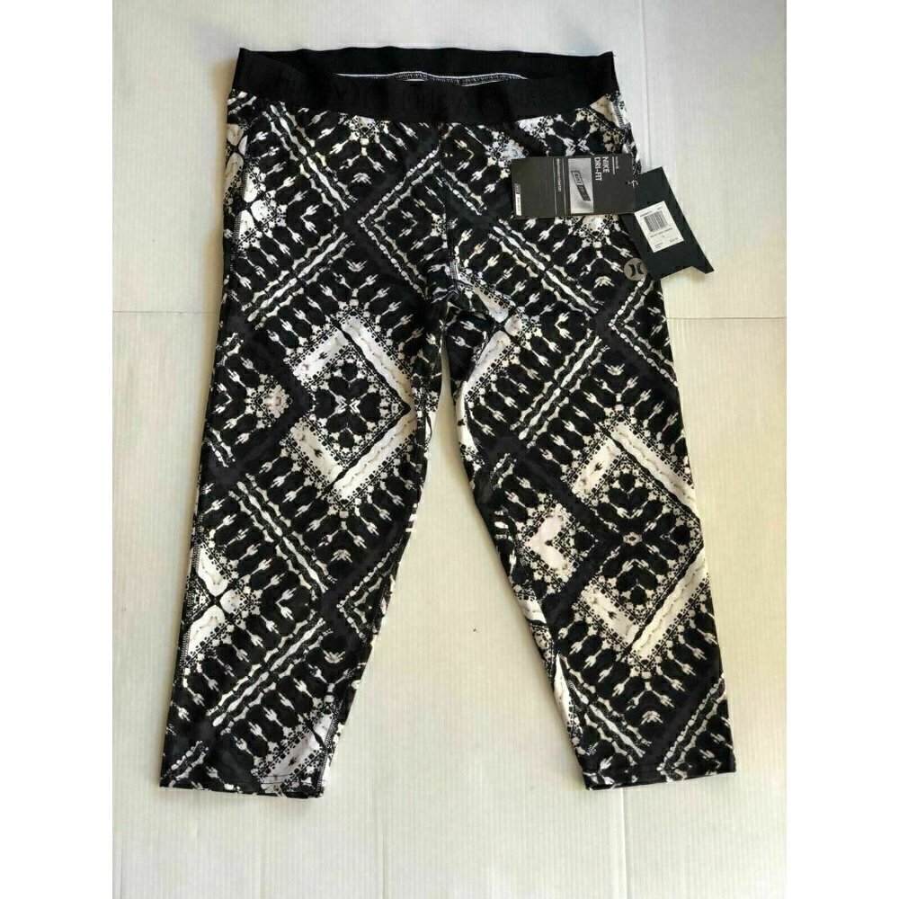 Hurley Women's Nike Dri-Fit Crop Black Grey Print Below The Knee Legging - Picture 4 of 12